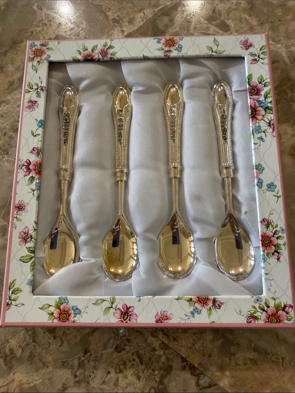 Silver-Plated Ornate Dessert Spoon Set - 4 Piece